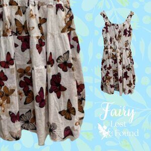🍄50% White Midi Dress Butterfly sz L